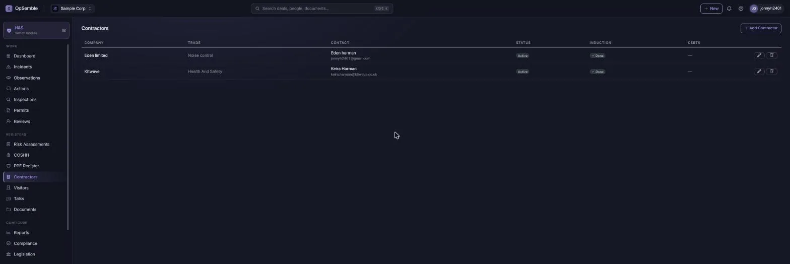 OpSemble contractor register tracking certificate expiry