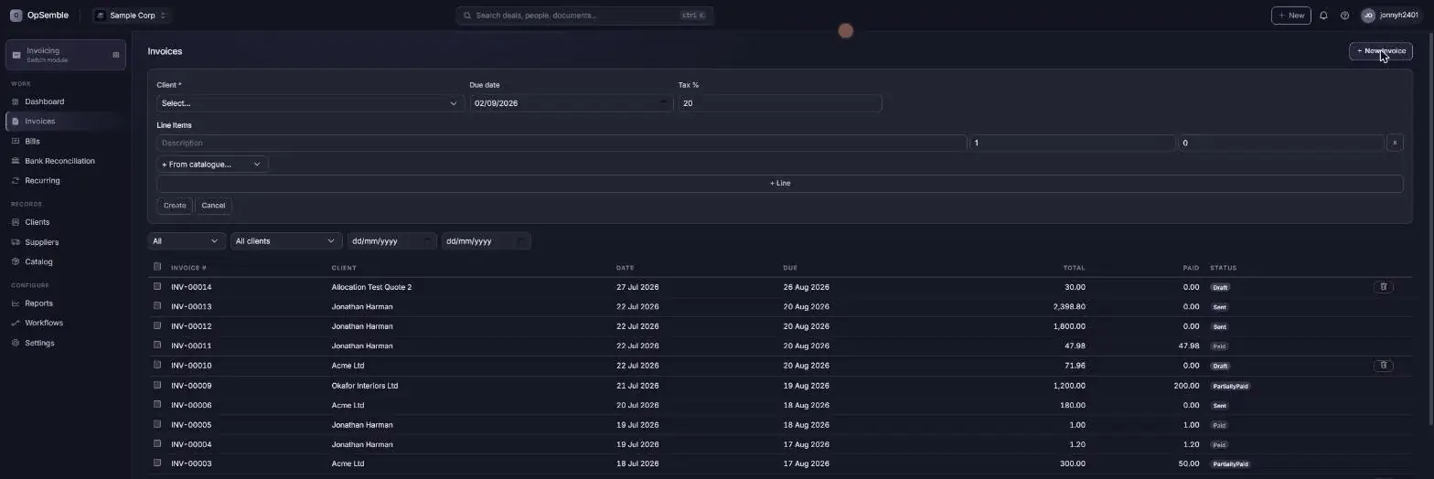 Recording a payment against an invoice in OpSemble